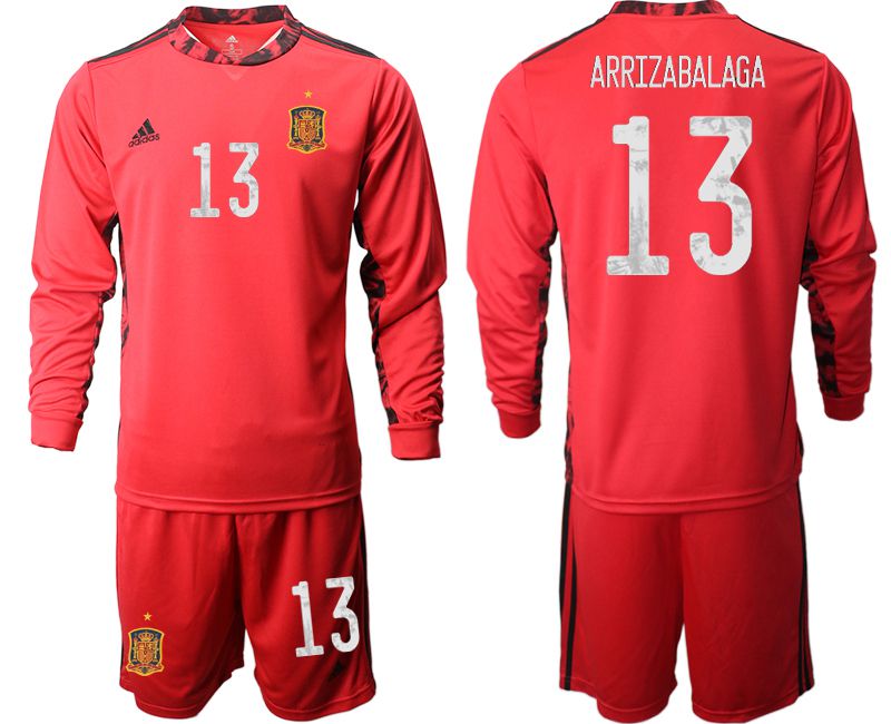 Men 2021 World Cup National Spain red goalkeeper long sleeve #13 Soccer Jerseys->spain jersey->Soccer Country Jersey